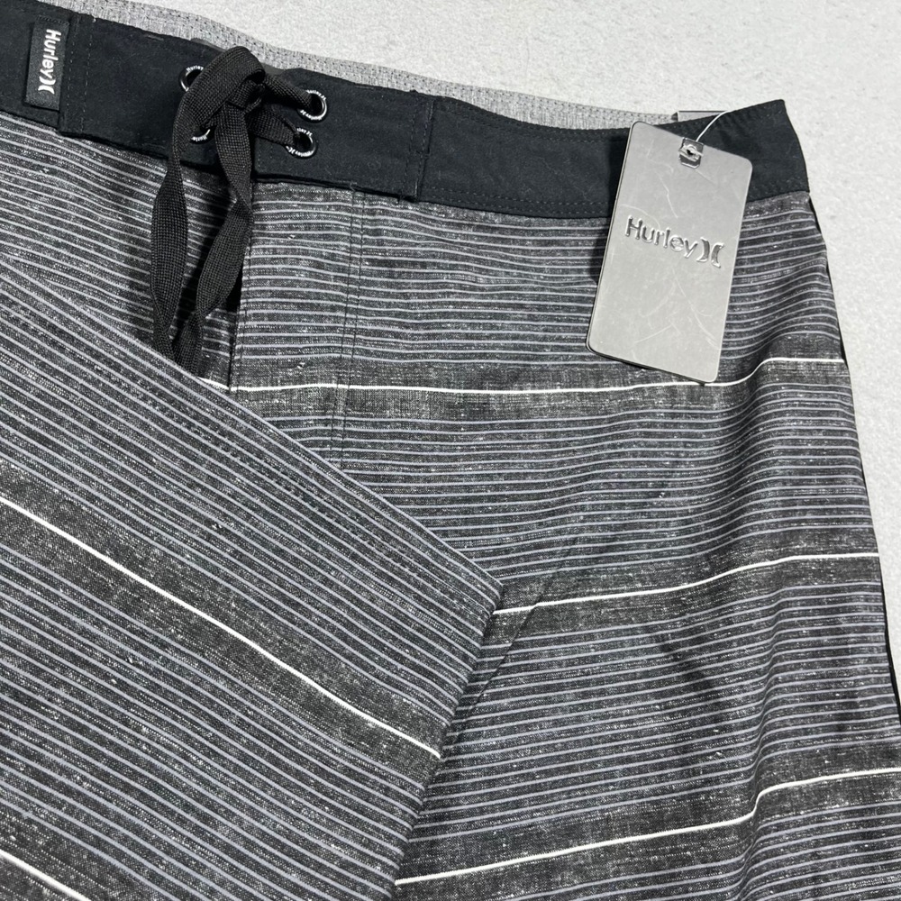 Hurley Mens Board Shorts Grey White Striped Swim Trunks Size 30